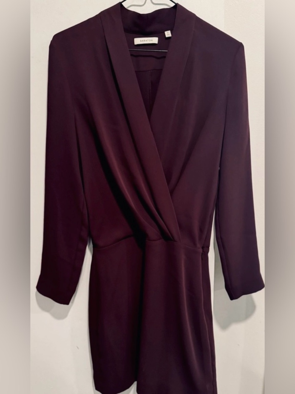 Babaton Aritzia Gershwin dress Plum Maroon mini tunic sleek office party wrap 0